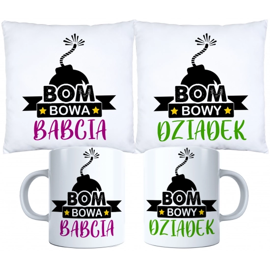 KOMPLET PREZENT DLA BABCI I DZIADKA PODUSZKA KUBEK BABCIA DZIADEK ZESTAW