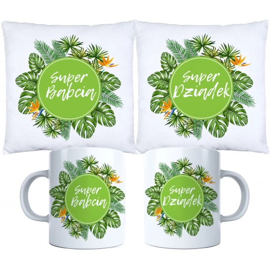 KOMPLET PREZENT DLA BABCI I DZIADKA PODUSZKA KUBEK BABCIA DZIADEK ZESTAW