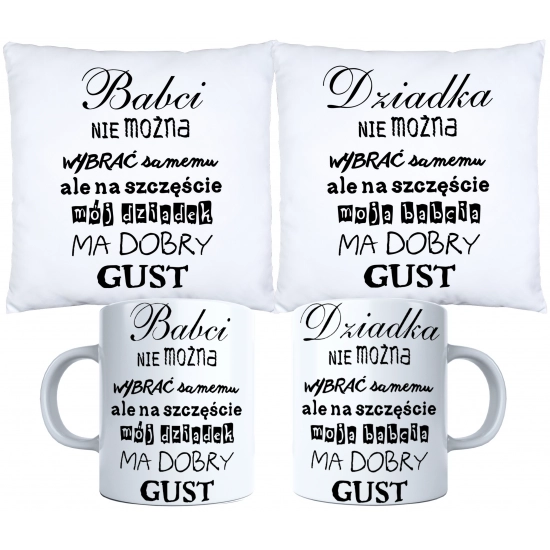 KOMPLET PREZENT DLA BABCI I DZIADKA PODUSZKA KUBEK BABCIA DZIADEK ZESTAW