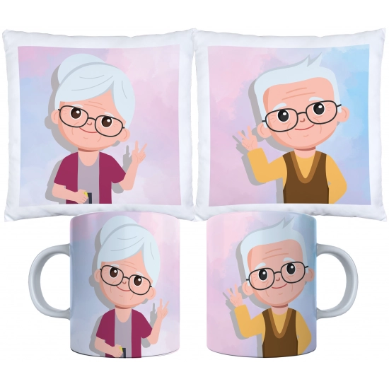 KOMPLET PREZENT DLA BABCI I DZIADKA PODUSZKA KUBEK BABCIA DZIADEK ZESTAW