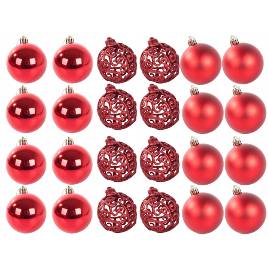 BOMBKI CHOINKOWE NA CHOINKĘ 6/4/3 cm ZESTAW 100 SZTUK + GWIAZDA CZERWONE