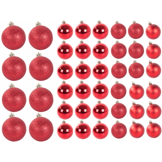 BOMBKI CHOINKOWE NA CHOINKĘ 6/4/3 cm ZESTAW 100 SZTUK + GWIAZDA CZERWONE