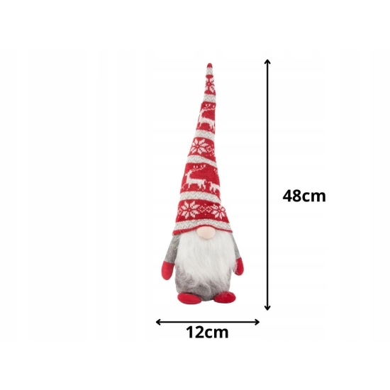 Szary skrzat obok miarki, ilustrującej jego wysokość (48 cm)