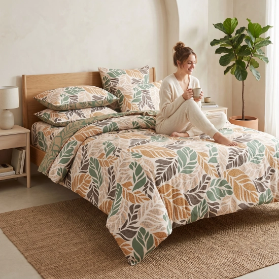 Naturalna symetria i przytulny klimat w kwadratowym wymiarze 200x200. Pościel J&W Boho Leaves to idealna propozycja dla