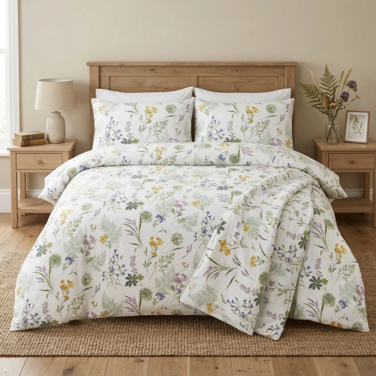 Bawełniana pościel w sielski kwiatowy wzór na dwuosobowym łóżku