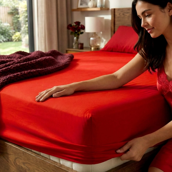 PRZEŚCIERADŁO Z GUMKĄ BAWEŁNIANE 200X220 cm + 25cm CZERWONY