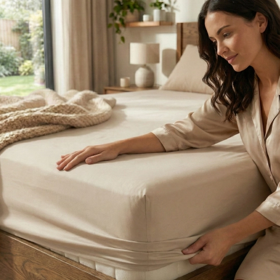 POLSKIE PRZEŚCIERADŁO 100% BAWEŁNA Z GUMKĄ 160x200cm + 25cm JASNY BEŻ