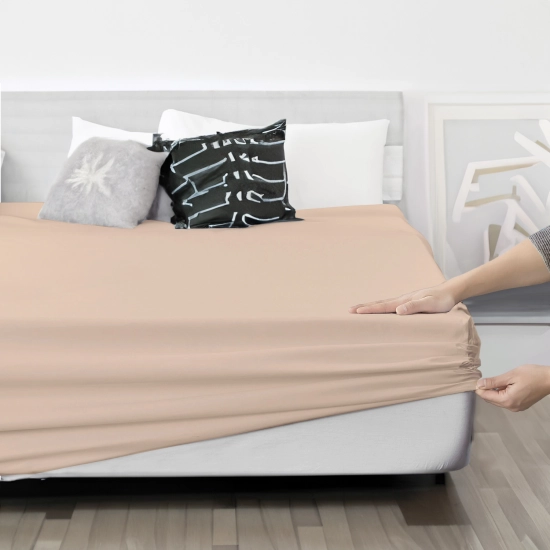 POLSKIE PRZEŚCIERADŁO 100% BAWEŁNA Z GUMKĄ 160x200cm + 25cm JASNY BEŻ