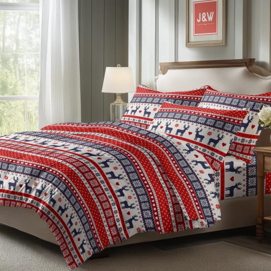 ŚWIATECZNA POŚCIEL POLSKA 100% BAWEŁNA PREMIUM RENIFEROWY RAJ 180x200