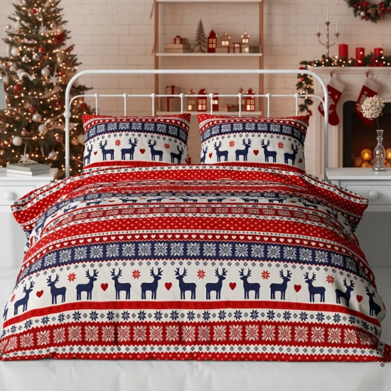 ŚWIATECZNA POŚCIEL POLSKA 100% BAWEŁNA PREMIUM RENIFEROWY RAJ 180x200