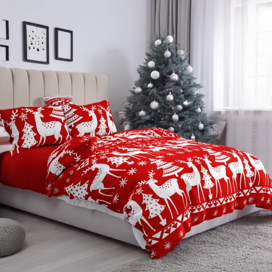 ŚWIATECZNA POŚCIEL POLSKA 100% BAWEŁNA PREMIUM CZERWONE ŚWIĘTA 200x200