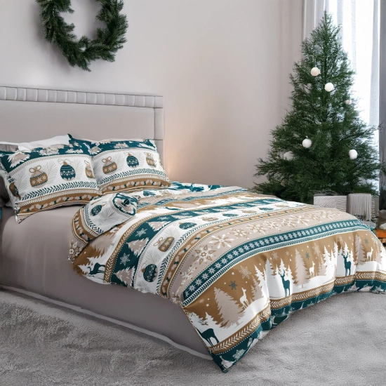 ŚWIATECZNA POŚCIEL POLSKA 100% BAWEŁNA PREMIUM ŚWIĄTECZNY BEŻ 180x200