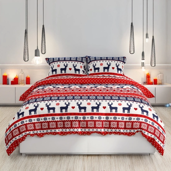 ŚWIATECZNA POŚCIEL POLSKA 100% BAWEŁNA PREMIUM RENIFEROWY RAJ 180x200