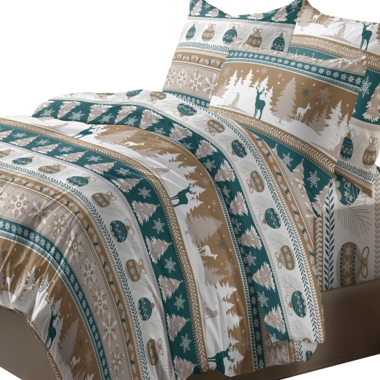 ŚWIATECZNA POŚCIEL POLSKA 100% BAWEŁNA PREMIUM ŚWIĄTECZNY BEŻ 180x200