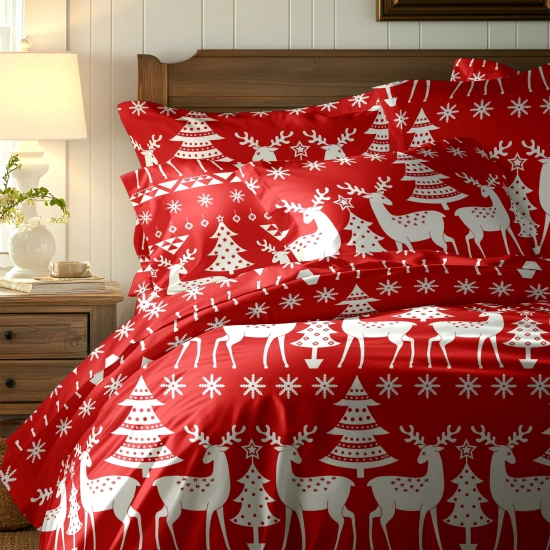 ŚWIATECZNA POŚCIEL POLSKA 100% BAWEŁNA PREMIUM CZERWONE ŚWIĘTA 200x200