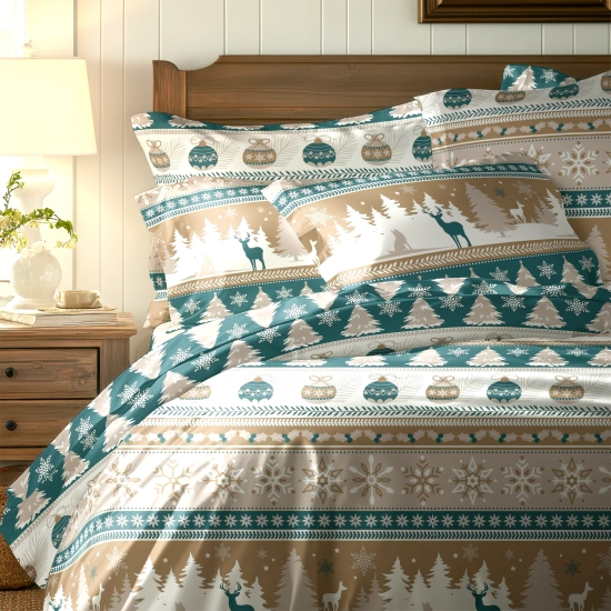 ŚWIATECZNA POŚCIEL POLSKA 100% BAWEŁNA PREMIUM ŚWIĄTECZNY BEŻ 180x200