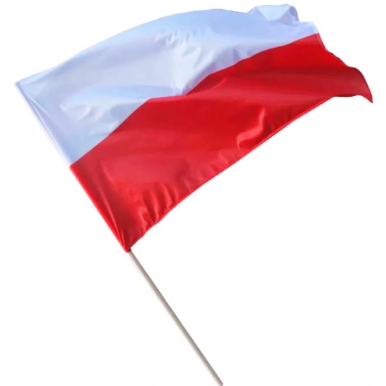 FLAGA POLSKA FLAGI POLSKI NARODOWA PRODUCENT 128x80 cm MOCNA Z DRZEWCEM