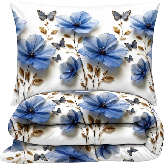 Pościel Flanelowa Niebieskie Kwiaty 4cz Prześcieradło 180x230 Sapphire
