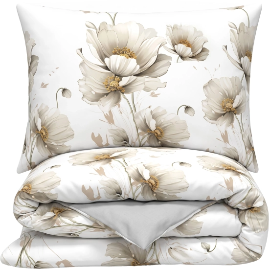 Pościel Flanelowa w Beżowe Kwiaty 4cz Prześcieradło 180x230 Camelia