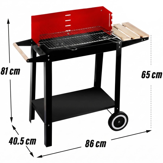 Wymiary grilla węglowego: wysokość 81 cm, szerokość 86 cm, głębokość 40,5 cm