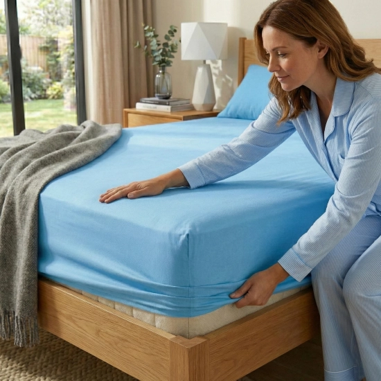 PRZEŚCIERADŁO JERSEY 100X200 Z GUMKĄ GRUBE POLSKIE NIEBIESKI