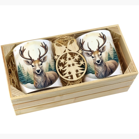 PREZENT ŚWIĄTECZNY ZESTAW KUBKÓW W SKRZYNCE KUBKI MIKOŁAJ RENIFER ŚWIĘTA