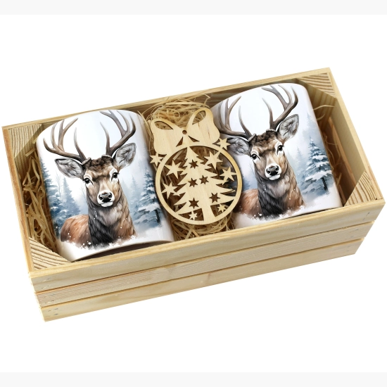 PREZENT ŚWIĄTECZNY ZESTAW KUBKÓW W SKRZYNCE KUBKI MIKOŁAJ RENIFER ŚWIĘTA
