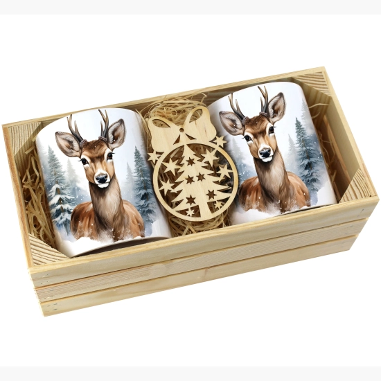 PREZENT ŚWIĄTECZNY ZESTAW KUBKÓW W SKRZYNCE KUBKI MIKOŁAJ RENIFER ŚWIĘTA