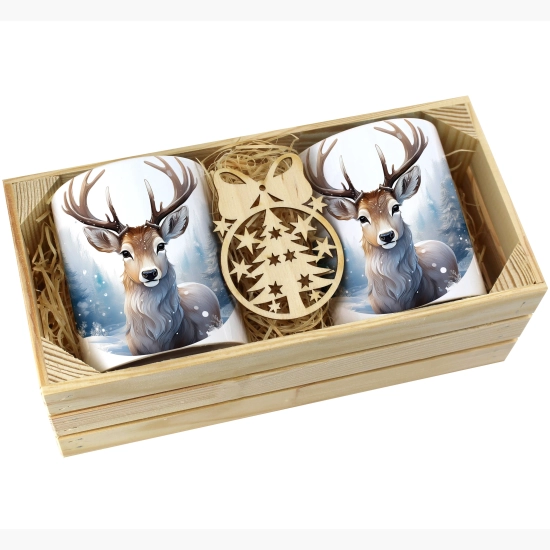 PREZENT ŚWIĄTECZNY ZESTAW KUBKÓW W SKRZYNCE KUBKI MIKOŁAJ RENIFER ŚWIĘTA