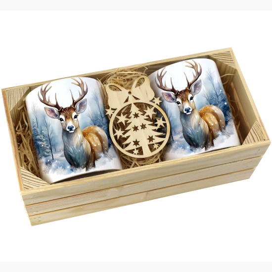 PREZENT ŚWIĄTECZNY ZESTAW KUBKÓW W SKRZYNCE KUBKI MIKOŁAJ RENIFER ŚWIĘTA