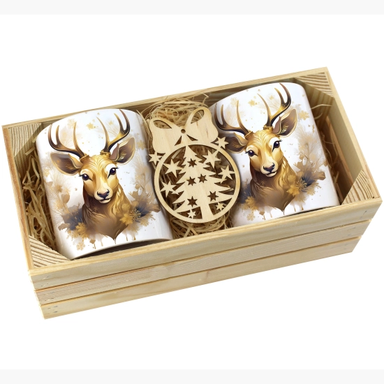 PREZENT ŚWIĄTECZNY ZESTAW KUBKÓW W SKRZYNCE KUBKI MIKOŁAJ RENIFER ŚWIĘTA