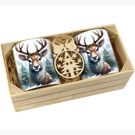 PREZENT ŚWIĄTECZNY ZESTAW KUBKÓW W SKRZYNCE KUBKI MIKOŁAJ RENIFER ŚWIĘTA