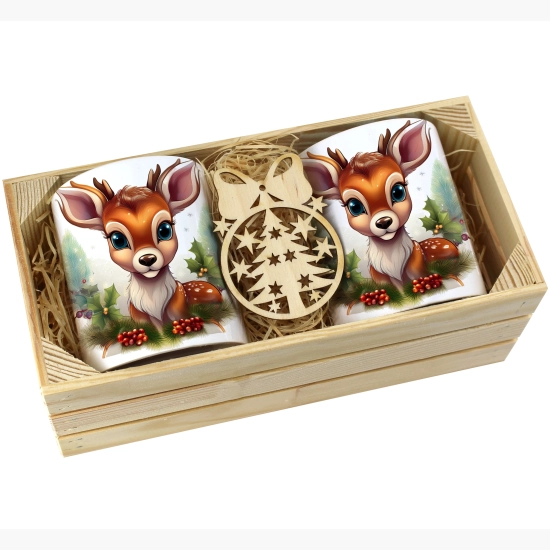 PREZENT ŚWIĄTECZNY ZESTAW KUBKÓW W SKRZYNCE KUBKI MIKOŁAJ RENIFER ŚWIĘTA