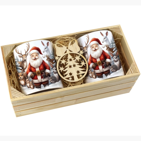 PREZENT ŚWIĄTECZNY ZESTAW KUBKÓW W SKRZYNCE KUBKI MIKOŁAJ RENIFER ŚWIĘTA