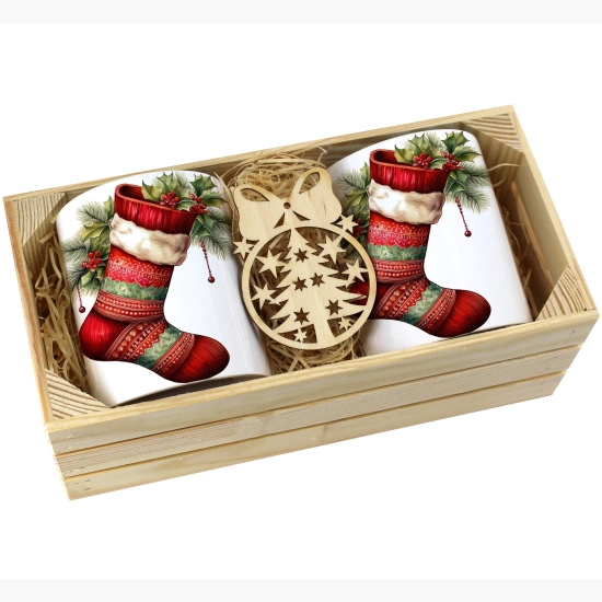 PREZENT ŚWIĄTECZNY ZESTAW KUBKÓW W SKRZYNCE KUBKI MIKOŁAJ RENIFER ŚWIĘTA