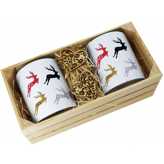 PREZENT ŚWIĄTECZNY ZESTAW KUBKÓW W SKRZYNCE KUBKI MIKOŁAJ RENIFER ŚWIĘTA