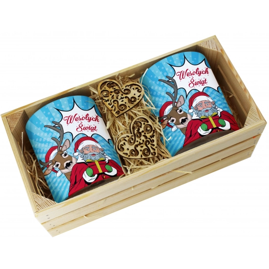 PREZENT ŚWIĄTECZNY ZESTAW KUBKÓW W SKRZYNCE KUBKI MIKOŁAJ RENIFER ŚWIĘTA