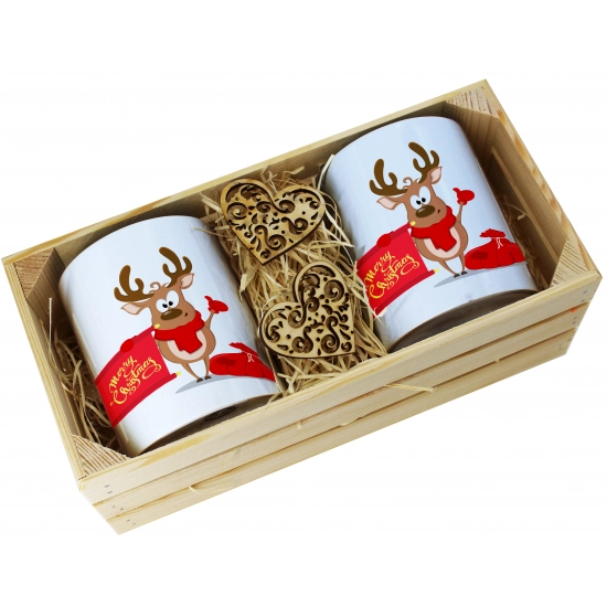 PREZENT ŚWIĄTECZNY ZESTAW KUBKÓW W SKRZYNCE KUBKI MIKOŁAJ RENIFER ŚWIĘTA