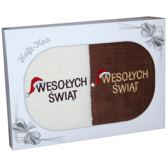ŚWIĄTECZNY KOMPLET DWÓCH RĘCZNIKÓW 70x140 PREZENT ŚWIĘTA WESOŁYCH ŚWIĄT