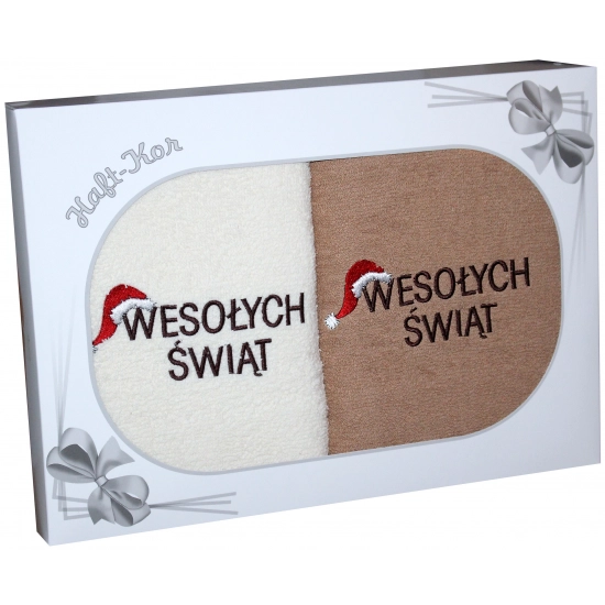 ŚWIĄTECZNY KOMPLET DWÓCH RĘCZNIKÓW 70x140 PREZENT ŚWIĘTA WESOŁYCH ŚWIĄT