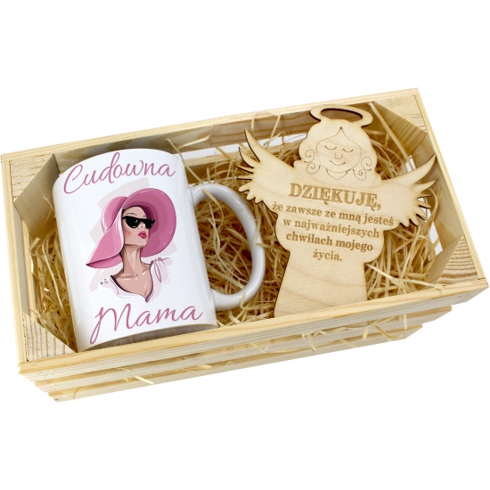 KUBEK 330ml DLA MAMY W SKRZYNCE ZAWIESZKA ANIOŁEK DZIEŃ MATKI MAMA PREZENT