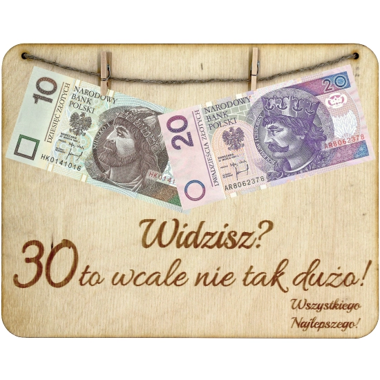 RAMKA NA 30 URODZINY TABLICZKA PIENIĄDZE BANKNOTY