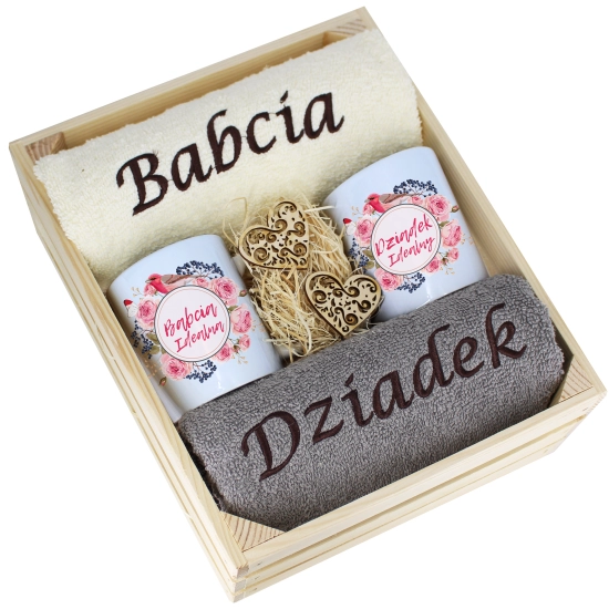 IDEALNY PREZENT - ZESTAW RĘCZNIKI + KUBKI BABCIA i DZIADEK