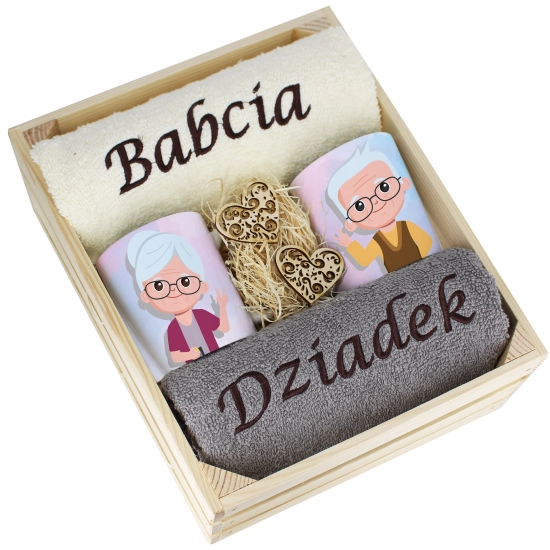 IDEALNY PREZENT - ZESTAW RĘCZNIKI + KUBKI BABCIA i DZIADEK