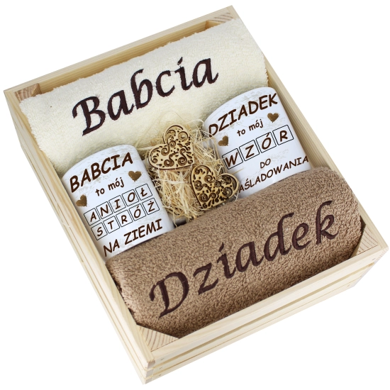 IDEALNY PREZENT - ZESTAW RĘCZNIKI + KUBKI BABCIA i DZIADEK