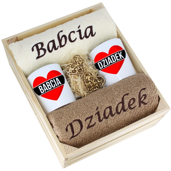 IDEALNY PREZENT - ZESTAW RĘCZNIKI + KUBKI BABCIA i DZIADEK
