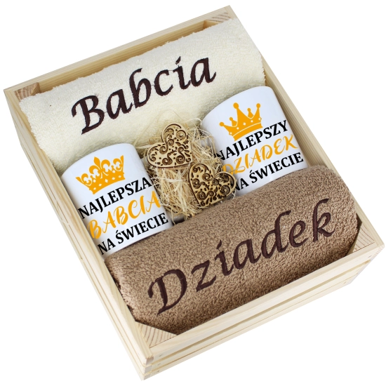 IDEALNY PREZENT - ZESTAW RĘCZNIKI + KUBKI BABCIA i DZIADEK