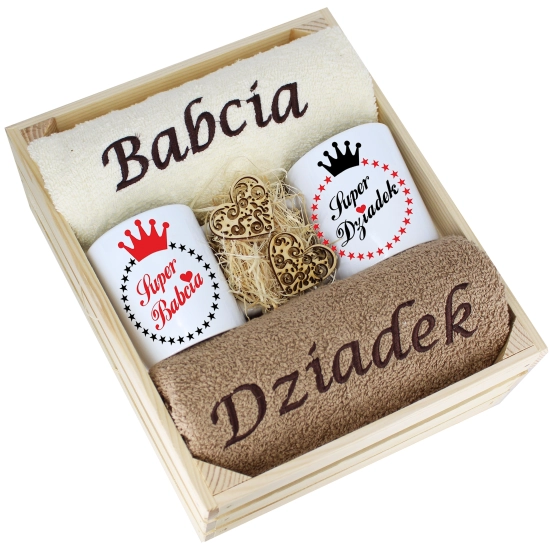 IDEALNY PREZENT - ZESTAW RĘCZNIKI + KUBKI BABCIA i DZIADEK