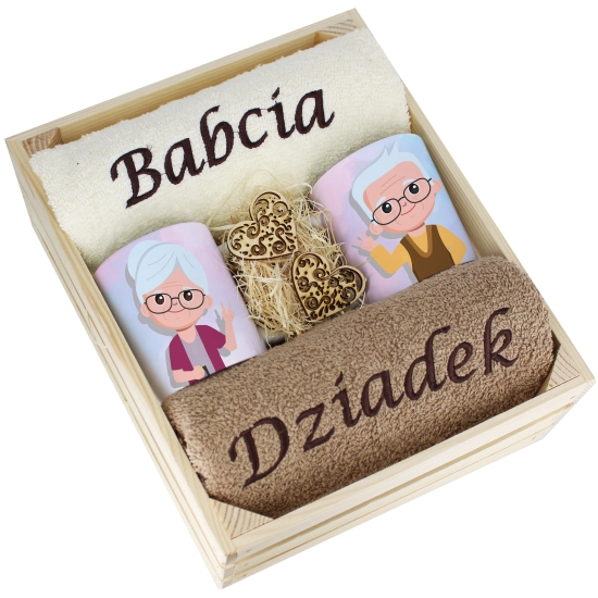 IDEALNY PREZENT - ZESTAW RĘCZNIKI + KUBKI BABCIA i DZIADEK