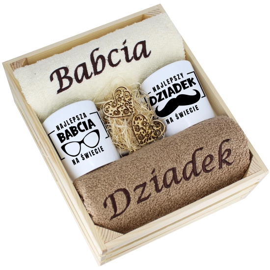 IDEALNY PREZENT - ZESTAW RĘCZNIKI + KUBKI BABCIA i DZIADEK
